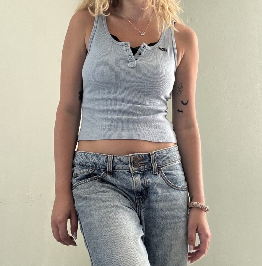 Vans Womens Waffle Henley Tank Top Light Blue Size XXS Snap Button Skater